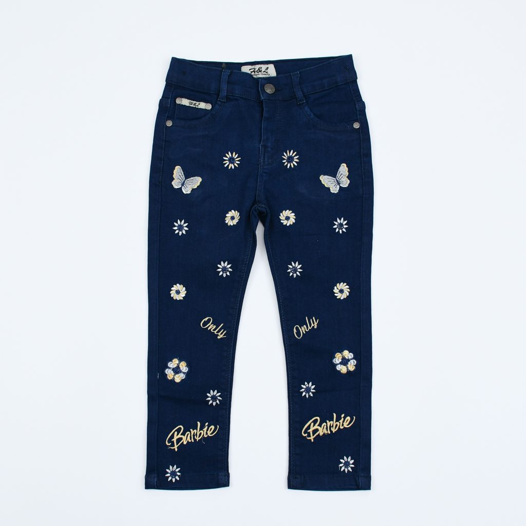 Girls Butterfly Embroidered Jeans Pants