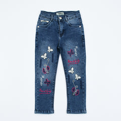 Butterfly Embellished Girls Jeans Pants