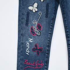 Butterfly Embellished Girls Jeans Pants