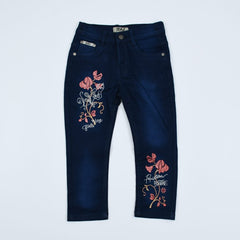 Girls Floral Embroidered Jeans Pants