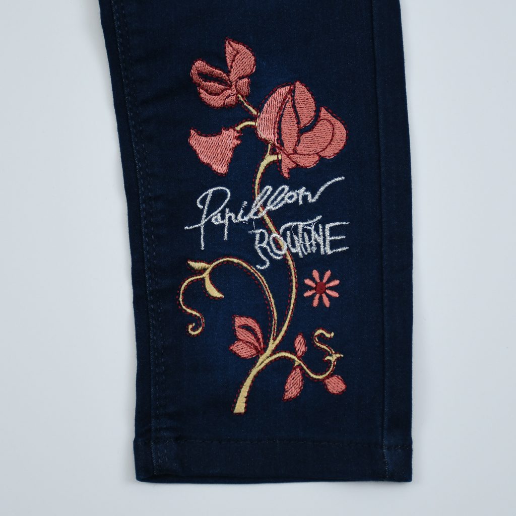 Girls Floral Embroidered Jeans Pants