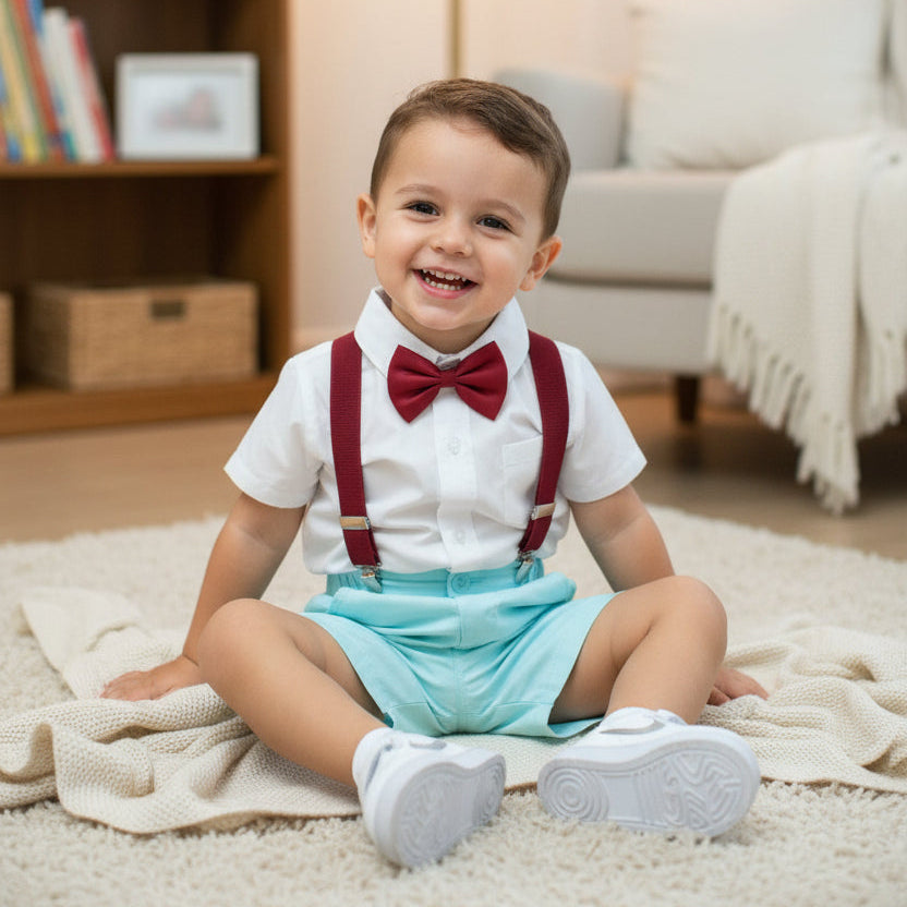 Baby Boy Toddler Boy Shirt & Suspender Contrast Shorts Set with Bow Tie Festive Summer Outfit