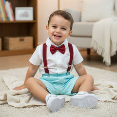 Baby Boy Toddler Boy Shirt & Suspender Contrast Shorts Set with Bow Tie Festive Summer Outfit