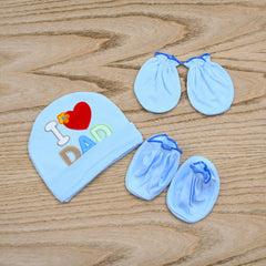 New Born Baby I love Dad Cap Botties and Mitten Set