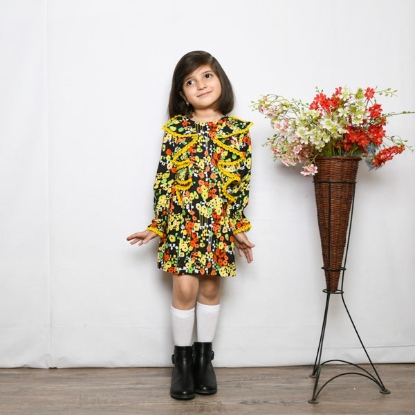 Multi Color Yellow Front Ruffle Frilled Sleeves Top