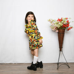 Multi Color Yellow Front Ruffle Frilled Sleeves Top