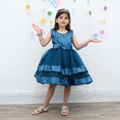 Hand Embellished Silk & Net Girls Frock