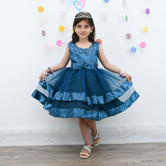 Hand Embellished Silk & Net Girls Frock