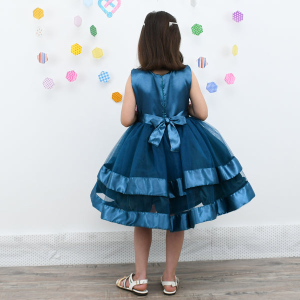 Hand Embellished Silk & Net Girls Frock