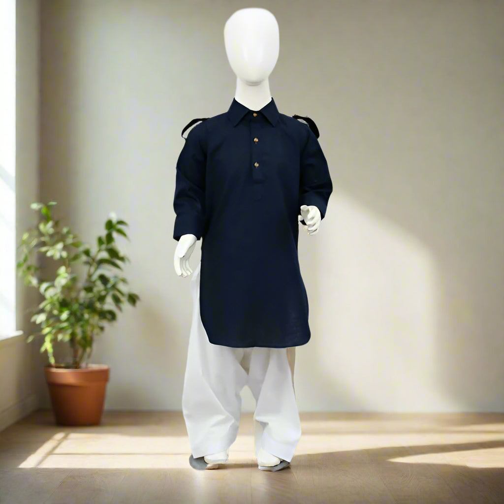 Roll Up Sleeves Boys Kurta Pajama Dress