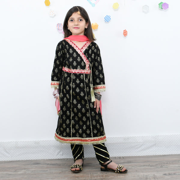 Multipanel Girls Angrakha Style  Frock, Pajama & Dupata Dress