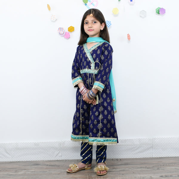 Multipanel Girls Angrakha Style  Frock, Pajama & Dupata Dress