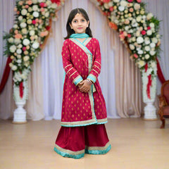 Girls Angrakha Style Frock, Gharara & Dupata Dress