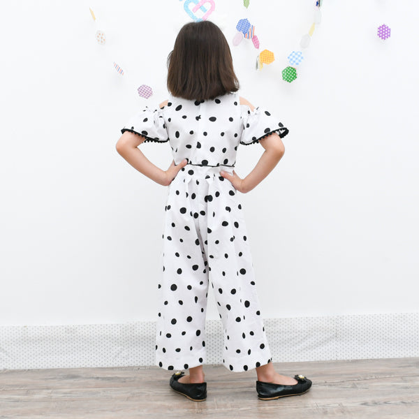 Polka Dots Cold Shoulder Girls Summer Jumpsuit