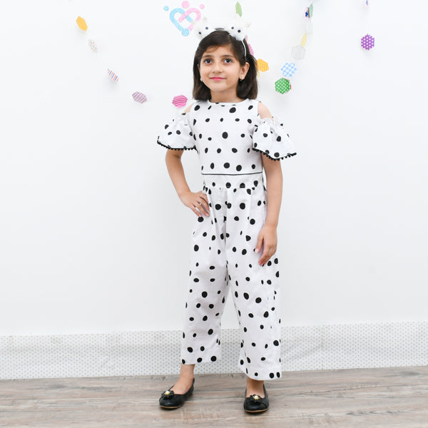 Polka Dots Cold Shoulder Girls Summer Jumpsuit