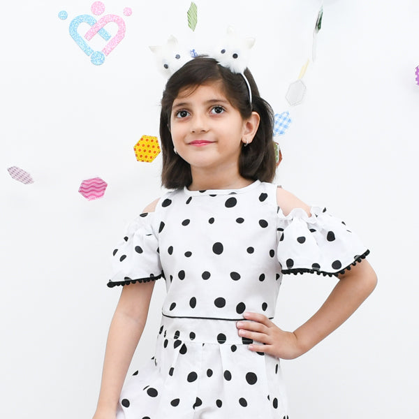 Polka Dots Cold Shoulder Girls Summer Jumpsuit