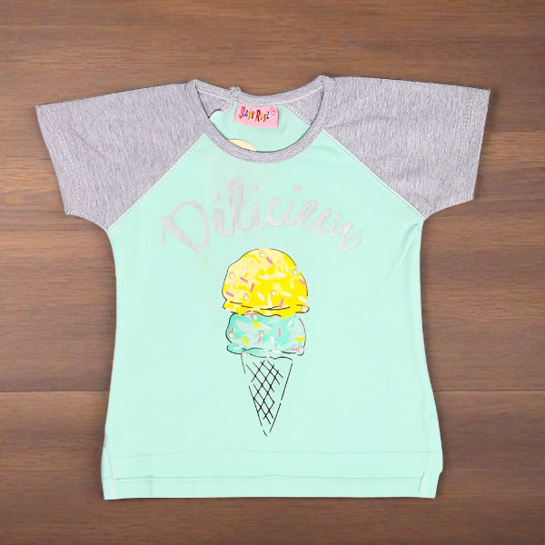 Girl Half Sleeves Delicious Ice-Cream T Shirt