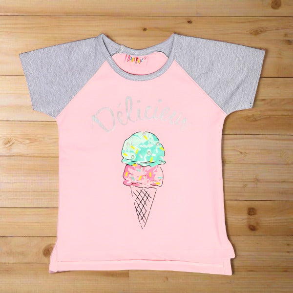 Girl Half Sleeves Delicious Ice-Cream T Shirt