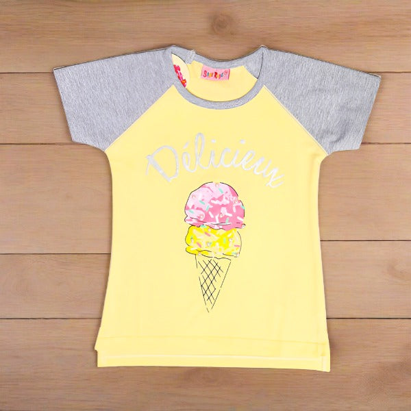 Girl Half Sleeves Delicious Ice-Cream T Shirt