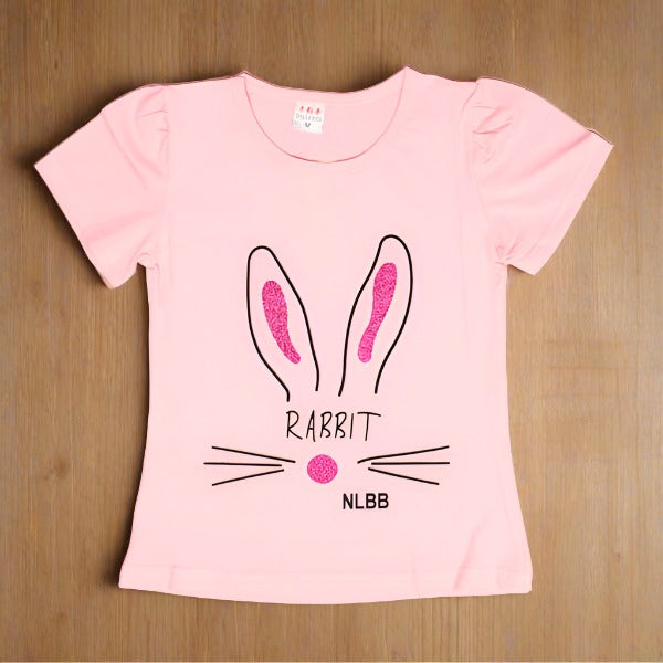 Girl Half Sleeves Superior Quality Cotton 	Rabbit Round Neck Girl T Shirt