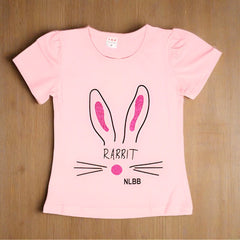 Girl Half Sleeves Superior Quality Cotton 	Rabbit Round Neck Girl T Shirt