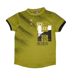 Boys Hybrid H Side Partial Button Placket Half Sleeves T Shirt