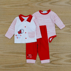 3 Pieces Superior Quality Cotton Button Down Round Neck Baby Suit