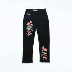 Girls Floral Embroidered Jeans Pants