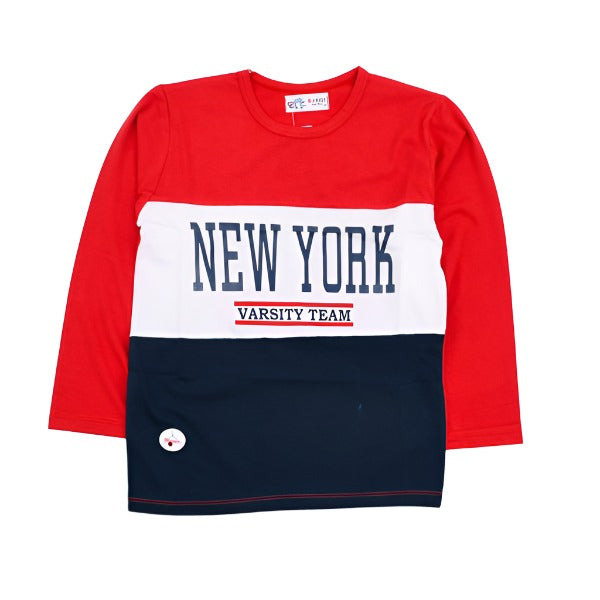 New York Wide Stripes Full Sleeves Boys T-Shirt