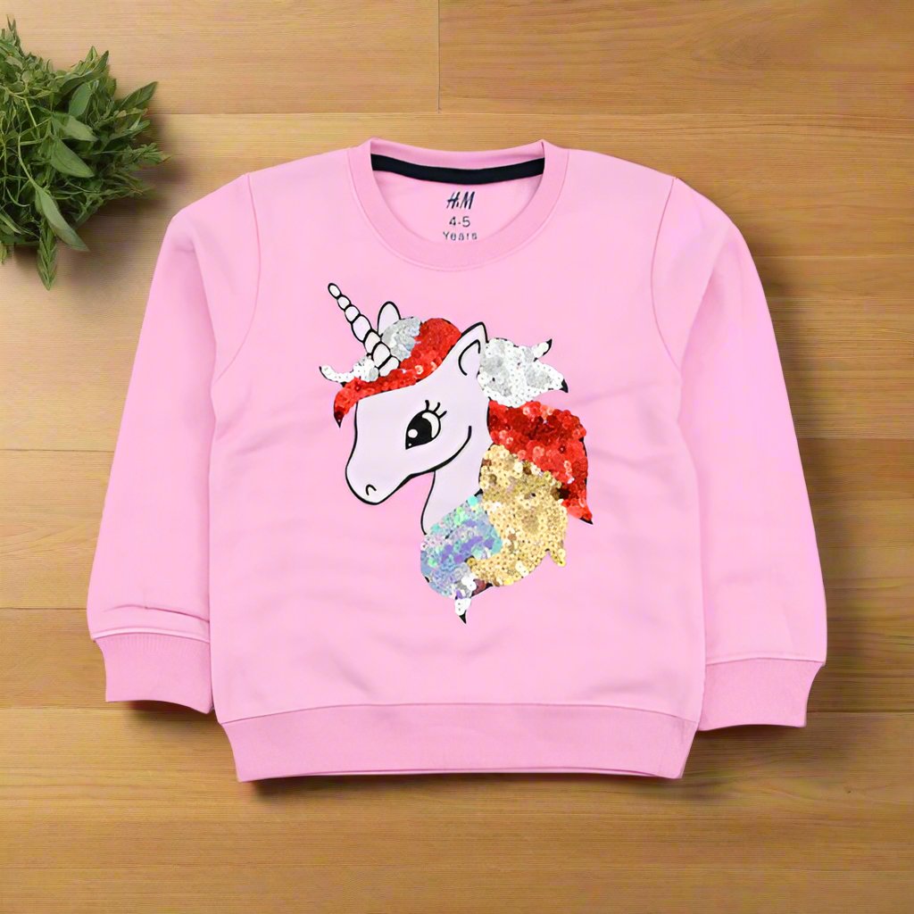 Unicorn Sequin Pattern Girls Sweatshirt