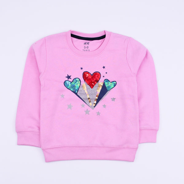 Hearts & Stars Sequin Pattern Girls Sweatshirt