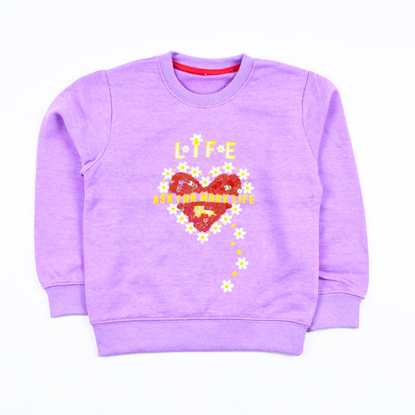 Life Heart Sequin Pattern Girls Sweatshirt