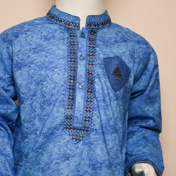 Boys Embroidered Kurta Pajama in Blue