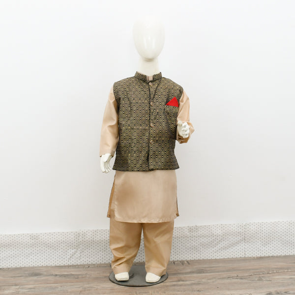 Silk Kurta Pajama & Jamawar Waistcoat Boy Dress