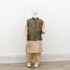 Silk Kurta Pajama & Jamawar Waistcoat Boy Dress