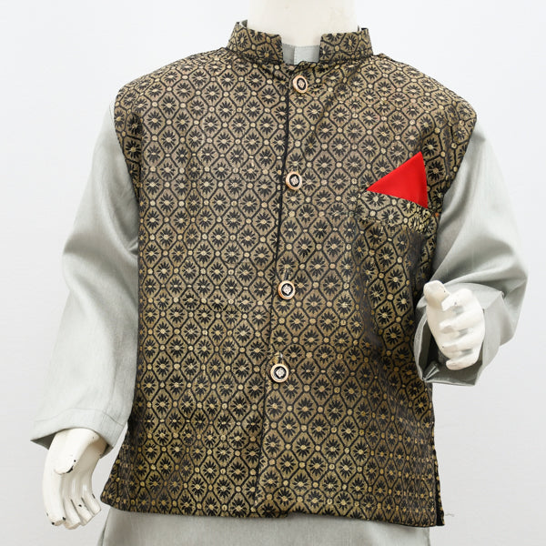 Silk Kurta Pajama & Jamawar Waistcoat Boy Dress