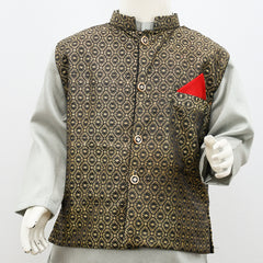 Silk Kurta Pajama & Jamawar Waistcoat Boy Dress