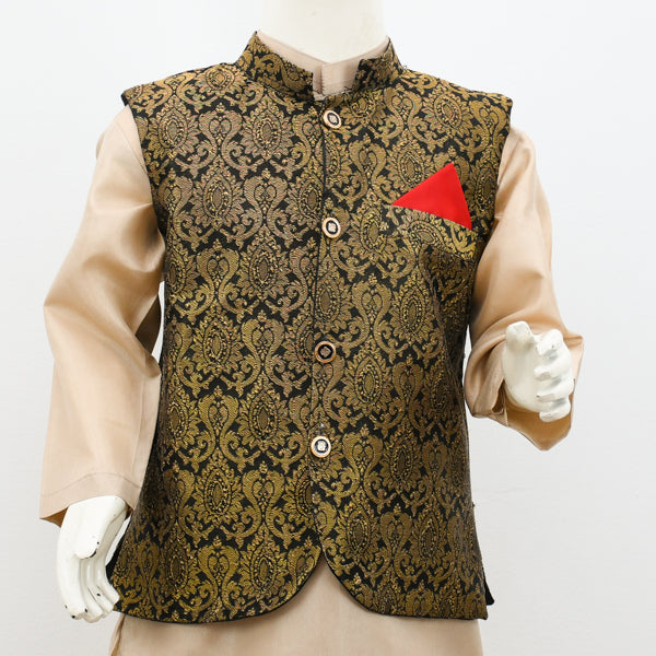 Silk Kurta Pajama & Jamawar Waistcoat Boy Dress