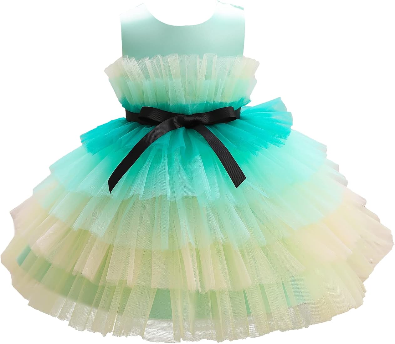 Elegant Multicolor Multilayer Ribbon Bow Knee Length Frock – Perfect for Pageants, Parties, Weddings & Special Occasions