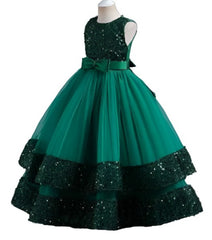 Sleeveless Sequin Full Length Front Back Bows Pageant Frock Maxi