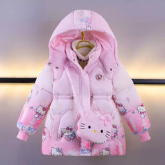 Hello Kitty Hooded Girls Superior Quality Puffer Jacket With Hello Kitty Bag