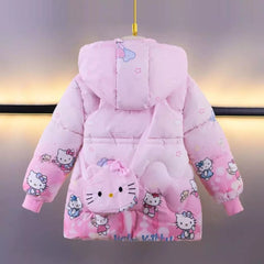 Hello Kitty Hooded Girls Superior Quality Puffer Jacket With Hello Kitty Bag