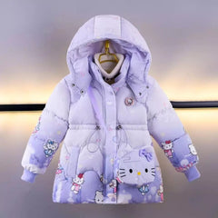 Hello Kitty Hooded Girls Superior Quality Puffer Jacket With Hello Kitty Bag