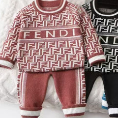 Luxury Designer-Inspired Baby Knitwear Set – 2-Piece Fuzzy Sweater & Pants