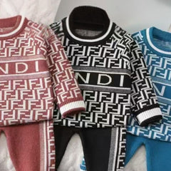Luxury Designer-Inspired Baby Knitwear Set – 2-Piece Fuzzy Sweater & Pants