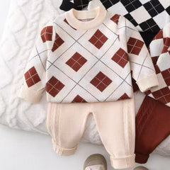 Baby Boy Toddler Boy Argyle Knit Sweater & Pants Set – Cozy Autumn/Winter Outfit