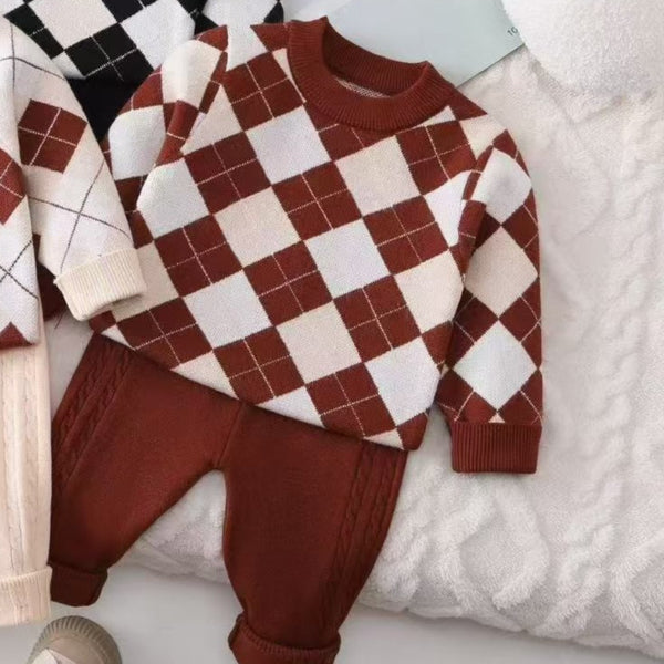 Baby Boy Toddler Boy Argyle Knit Sweater & Pants Set – Cozy Autumn/Winter Outfit