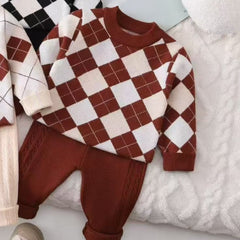 Baby Boy Toddler Boy Argyle Knit Sweater & Pants Set – Cozy Autumn/Winter Outfit