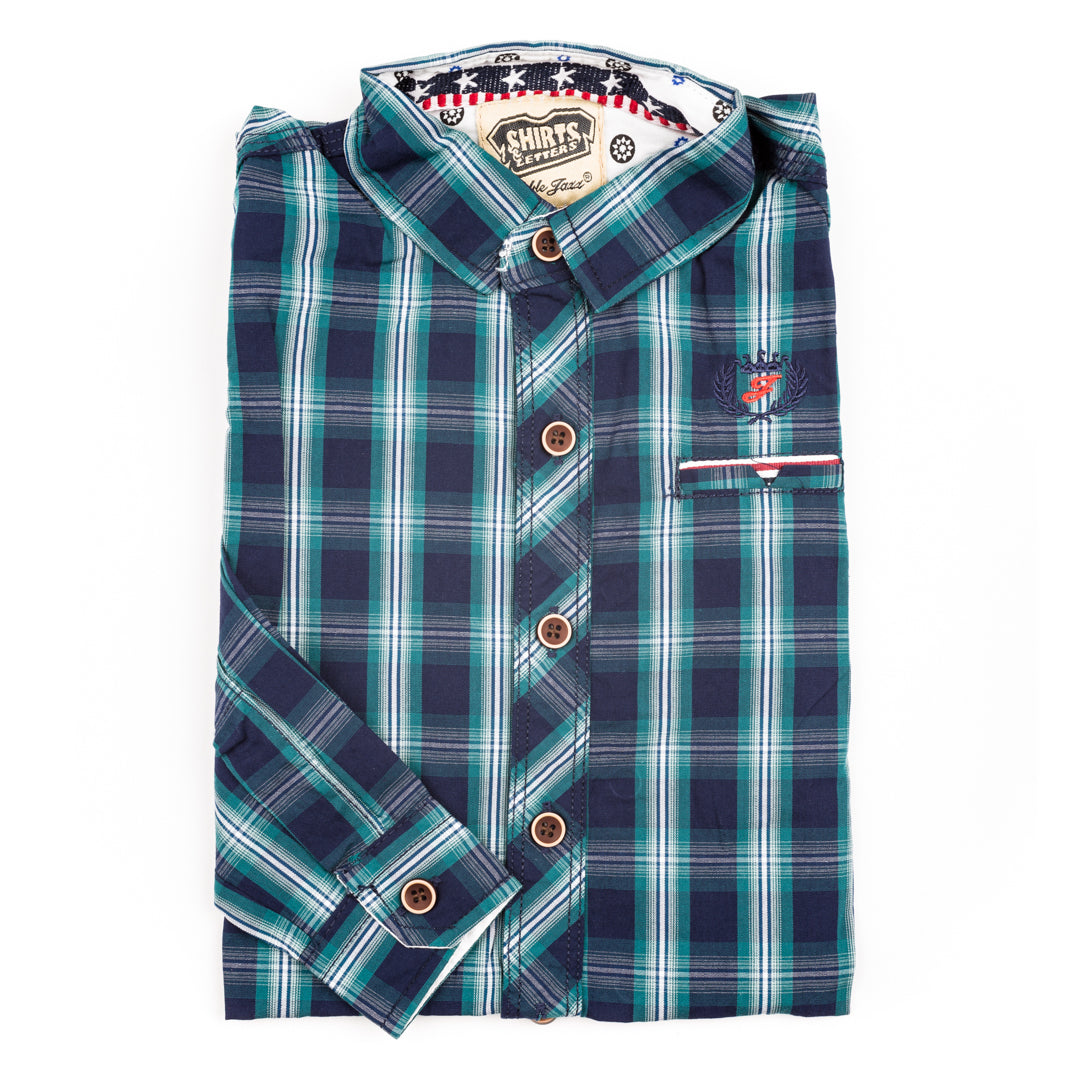 Boys Superior Quality Green & Blue Check Dress Shirt