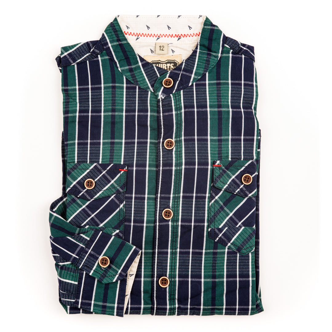 Boys Superior Quality Green & Blue Check Dress Shirt